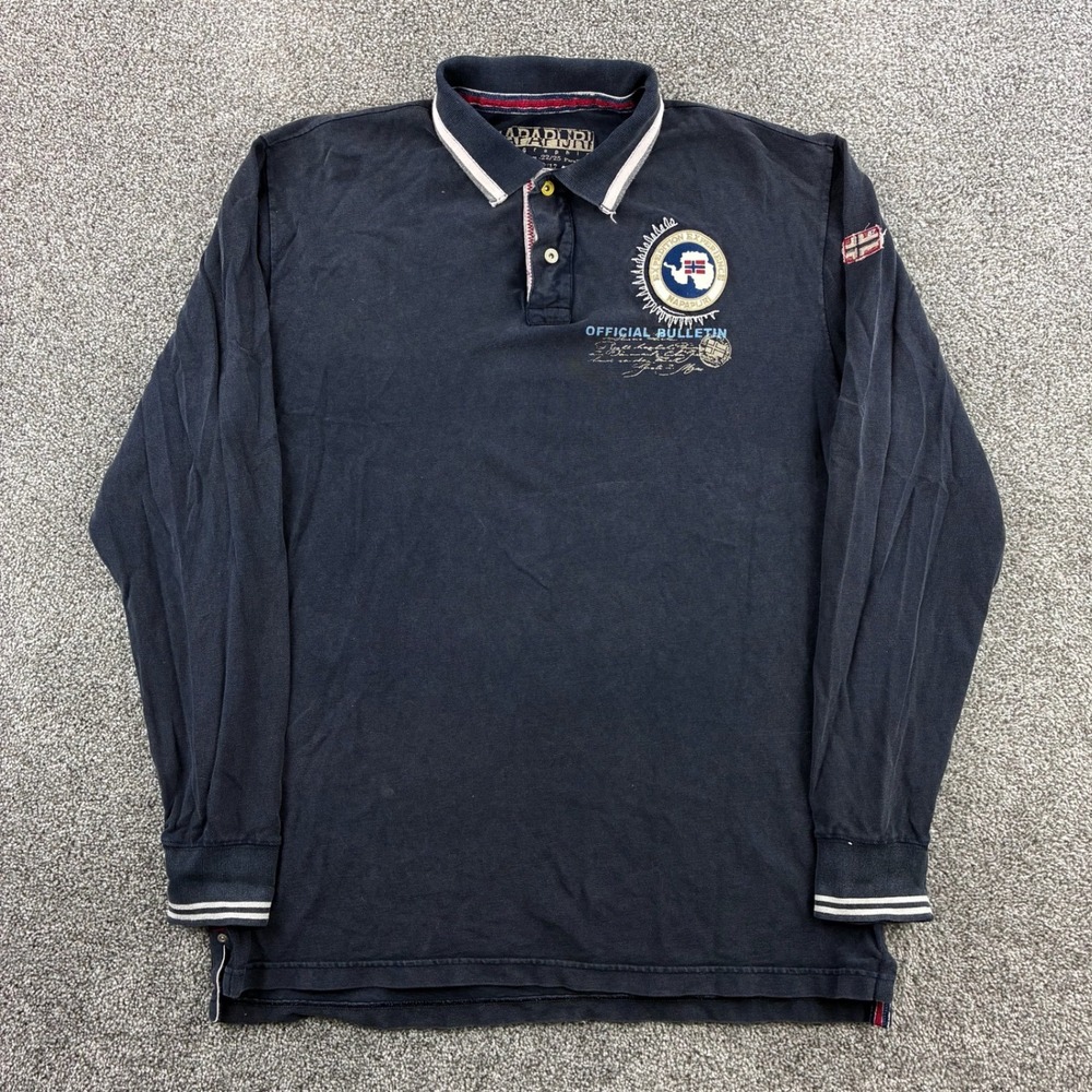 Napapijri Geographic Rugby Shirt Mens XL Long Sleeve Polo Navy Blue Expedition